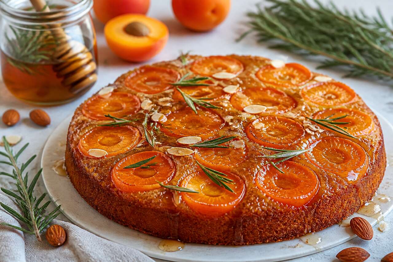 Recette du gâteau renversé à l'abricot, miel et romarin