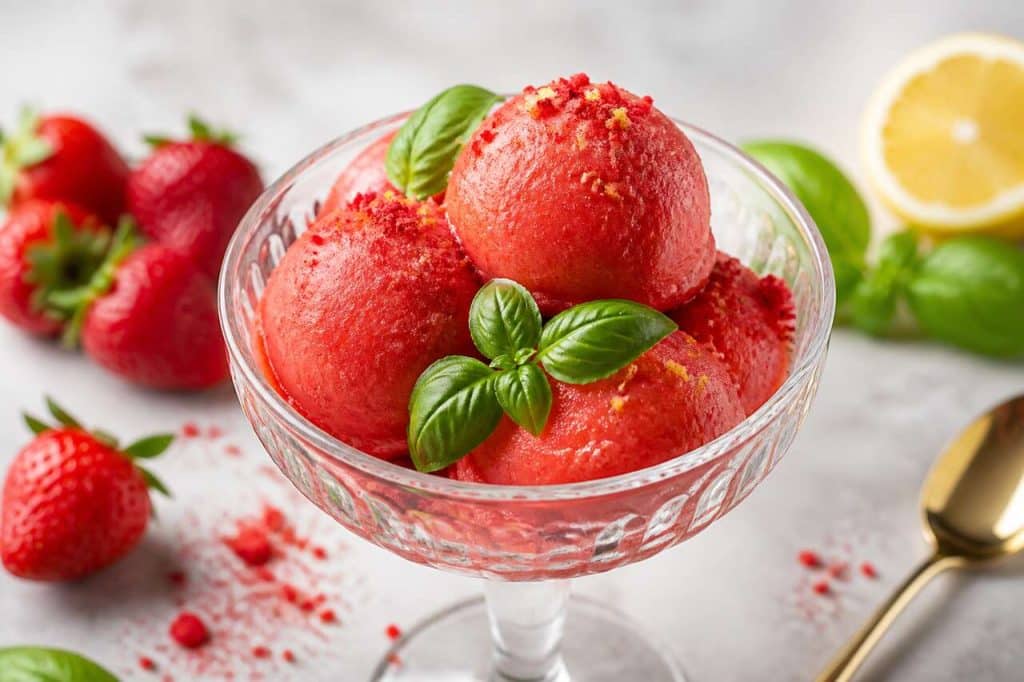 Recette de sorbet fraise basilic maison