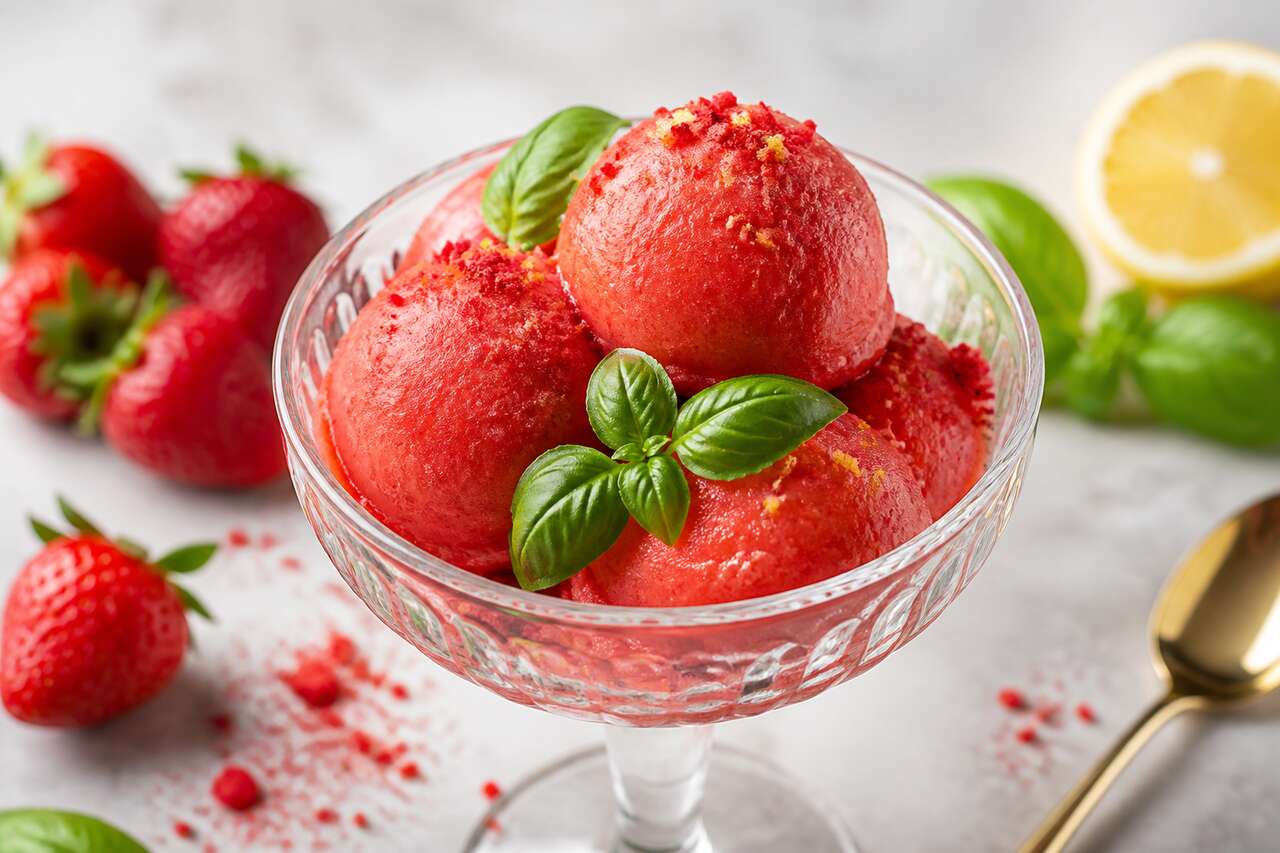 Recette de sorbet fraise basilic maison
