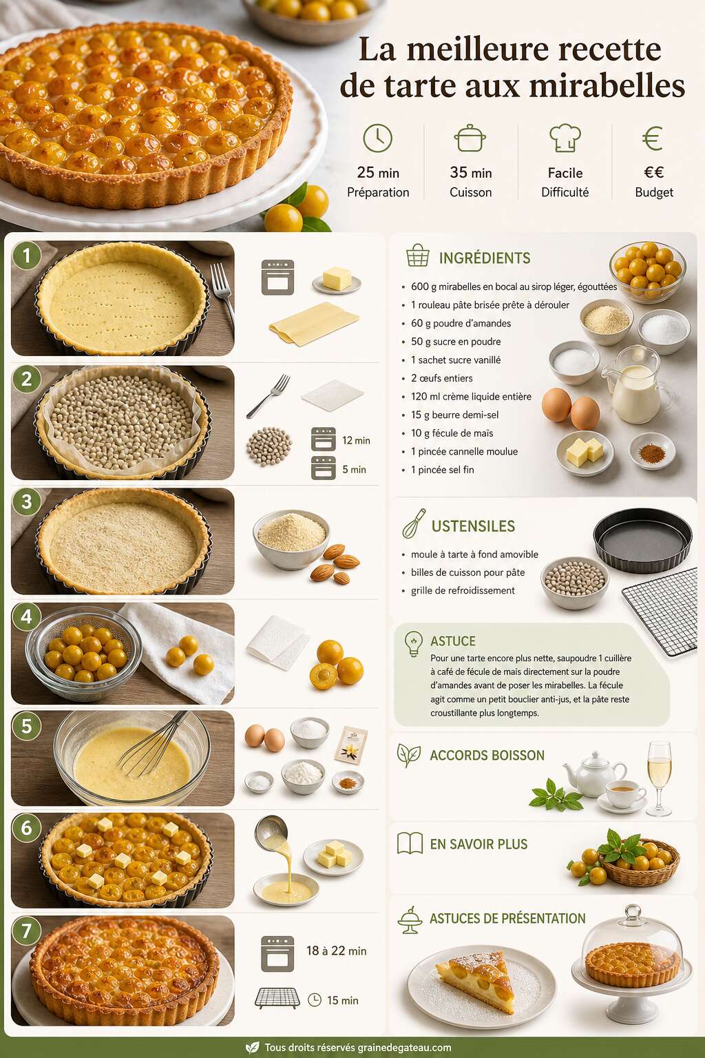 Fiche recette La meilleure recette de tarte aux mirabelles