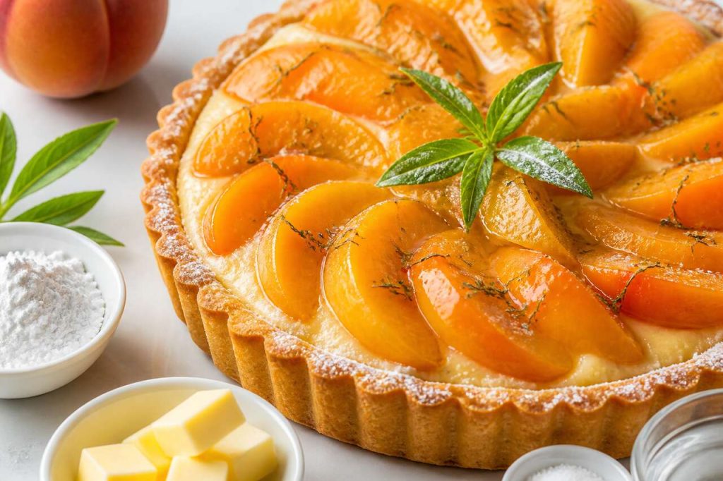 Tarte aux pêches à la verveine citron de Jeffrey Cagnes