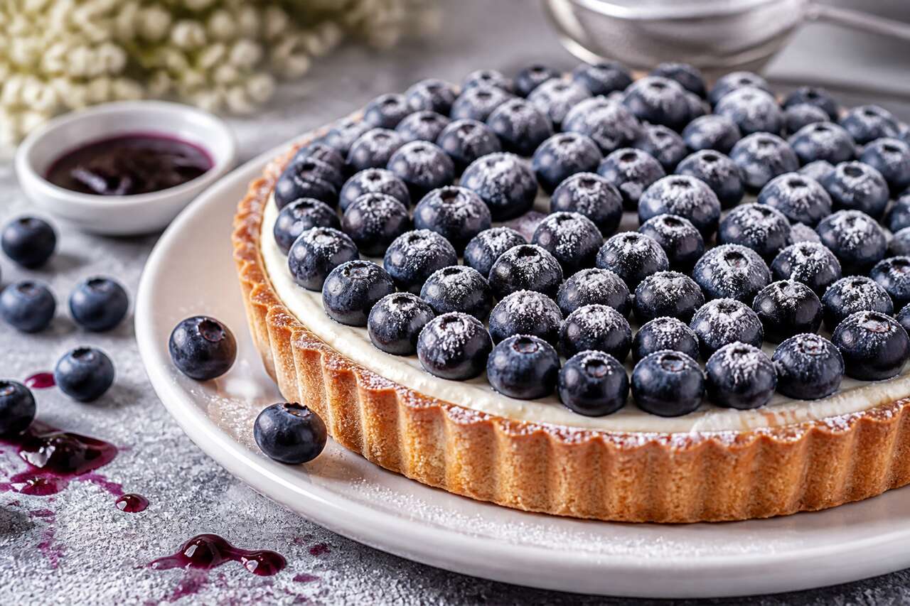 Tarte aux myrtilles et crème diplomate à la vanille