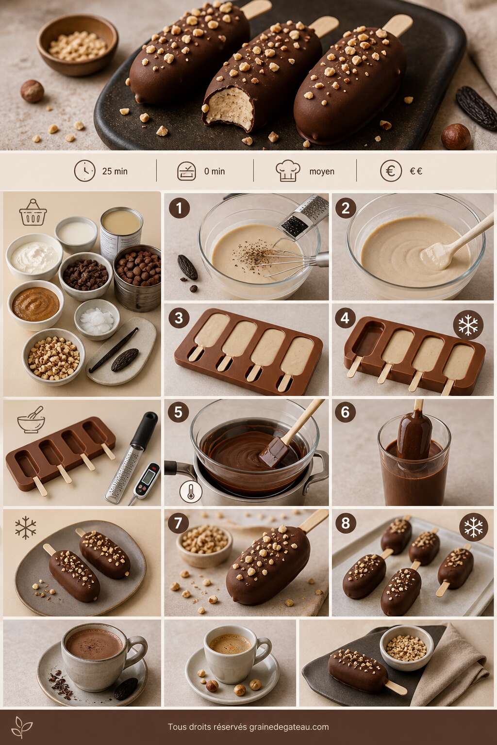 Fiche recette Recette de mini Magnum chocolat, praliné et fève tonka Fiche recette Recette de mini Magnum chocolat, praliné et fève tonka