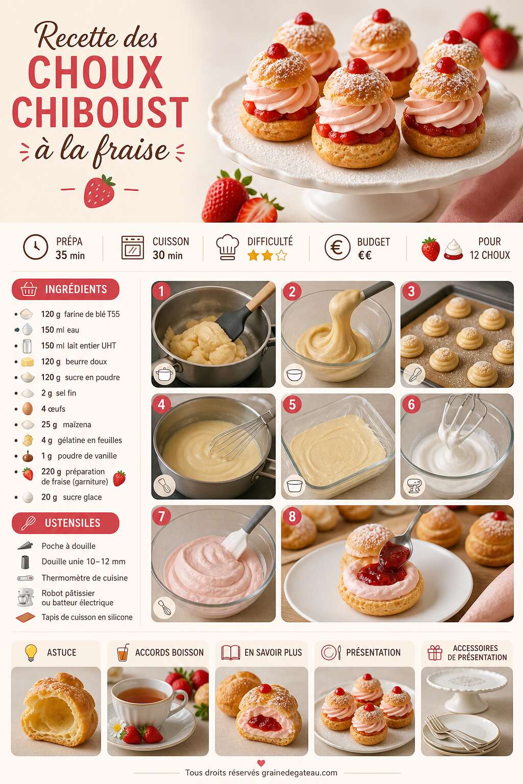 Fiche recette Recette des choux chiboust &agrave; la fraise