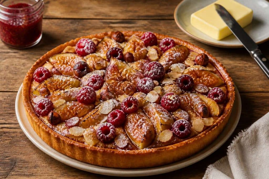 Recette de tarte figue, framboise et noisette
