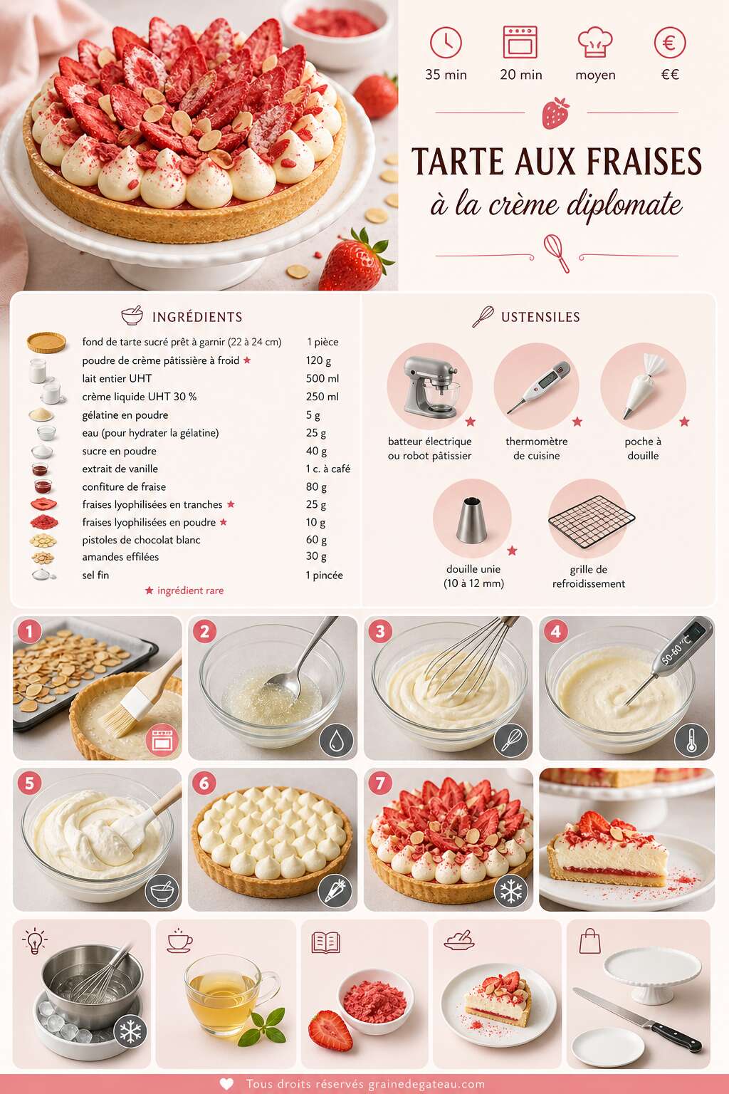 Fiche recette Recette de la tarte aux fraises &agrave; la cr&egrave;me diplomate