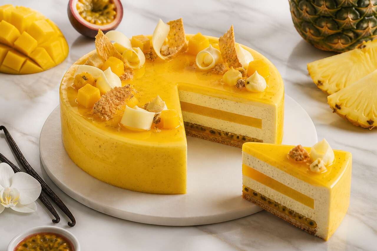 Recette d'entremets vanille, mangue, passion et ananas : un dessert passionnément exotique