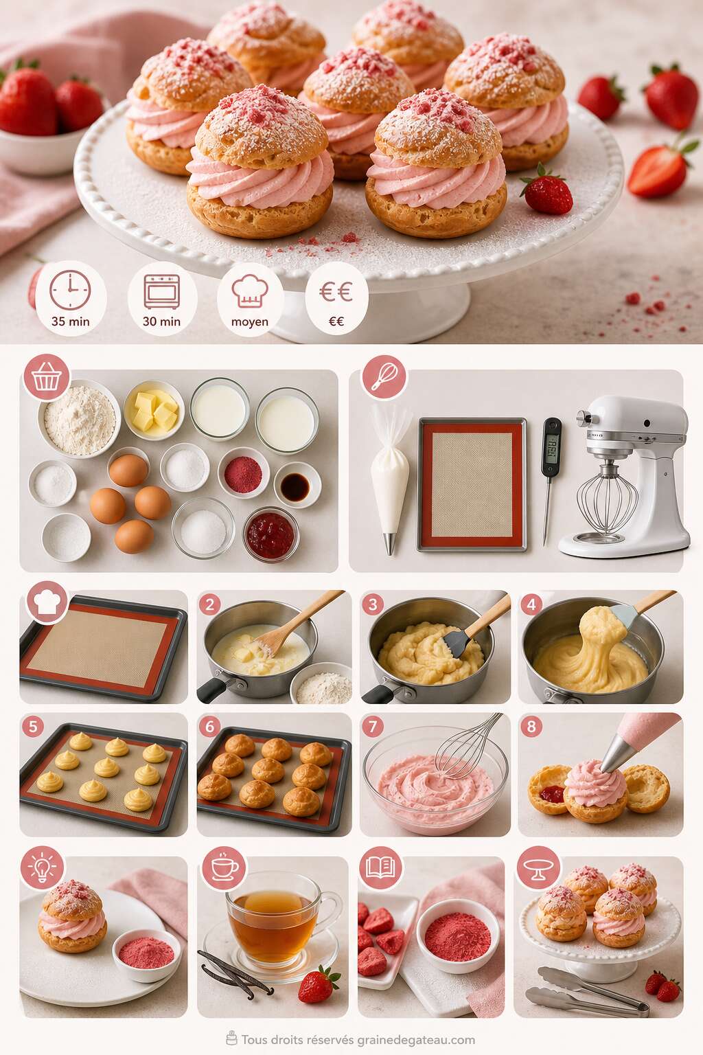 Fiche recette Recette de choux chantilly &agrave; la fraise