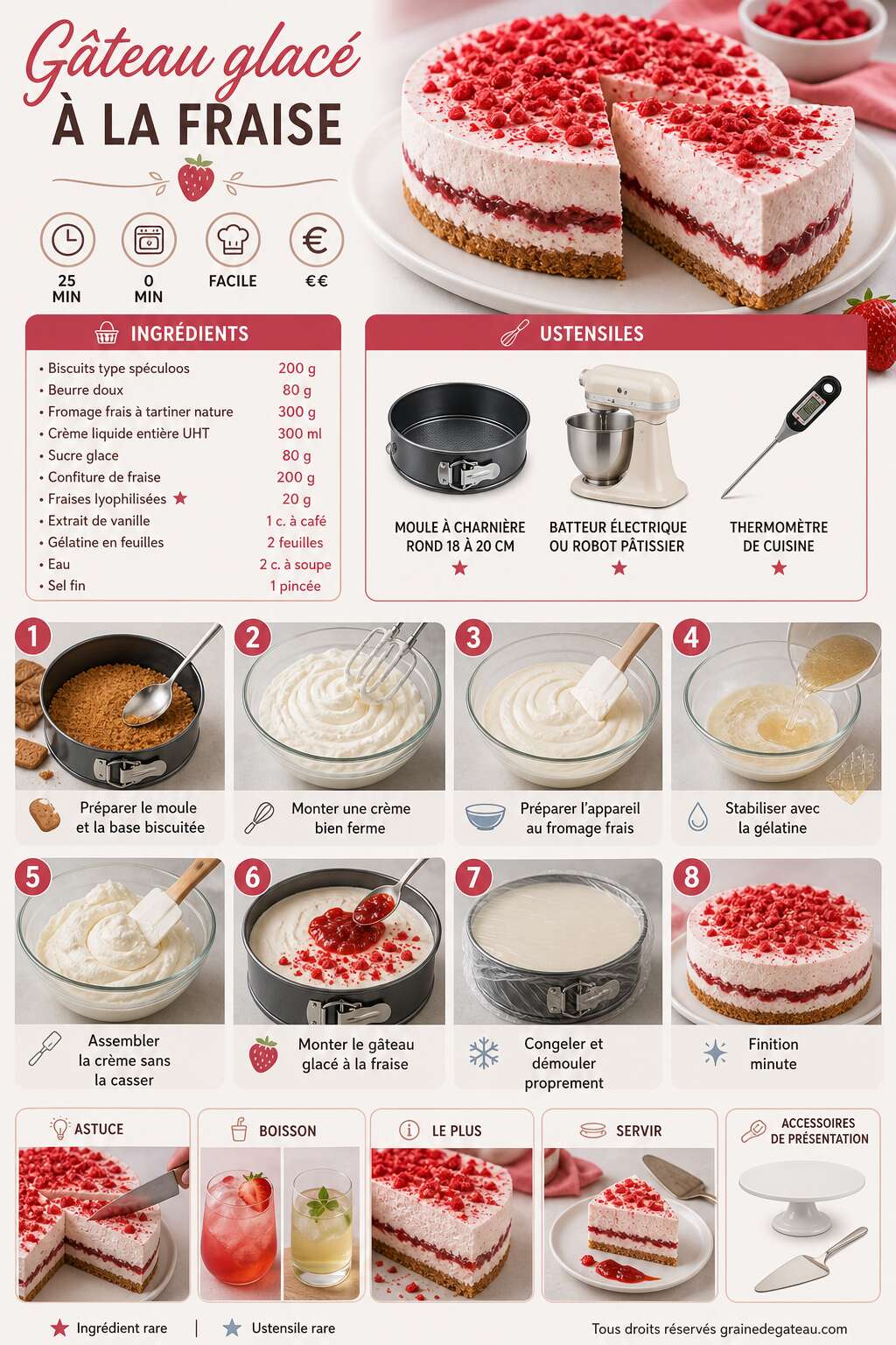 Fiche recette Recette de g&acirc;teau glac&eacute; &agrave; la fraise