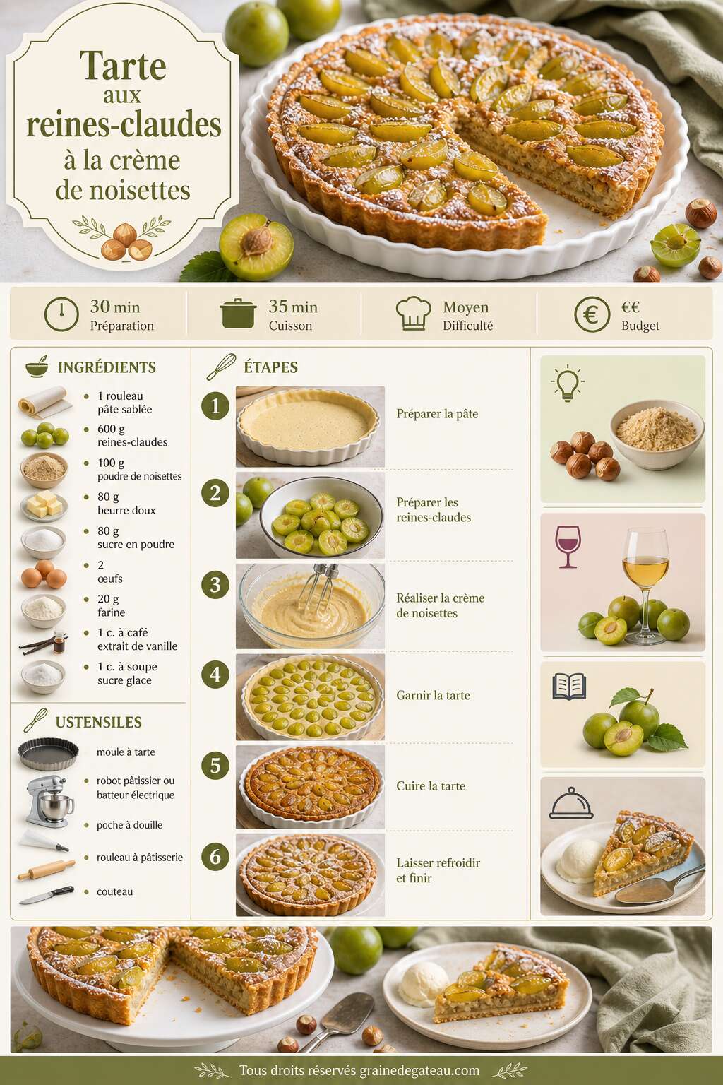 Fiche recette Recette de tarte aux reines-claudes &agrave; la cr&egrave;me de noisettes