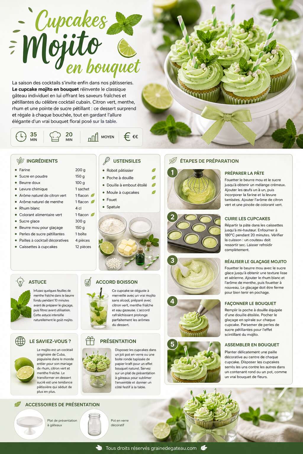 Fiche recette Recette de cupcakes mojito en bouquet Fiche recette Recette de cupcakes mojito en bouquet