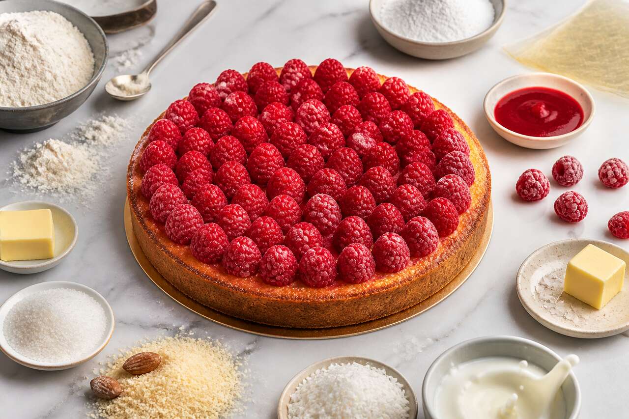 Tarte framboises et moelleux coco de Christophe Michalak