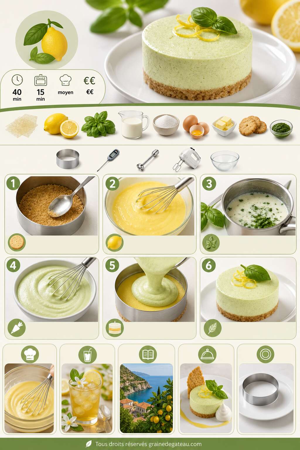 Fiche recette Recette d'entremets citron basilic : un dessert frais et raffin&eacute;