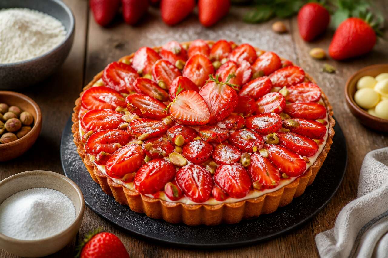Recette de la tarte fraise-pistache façon Christophe Michalak