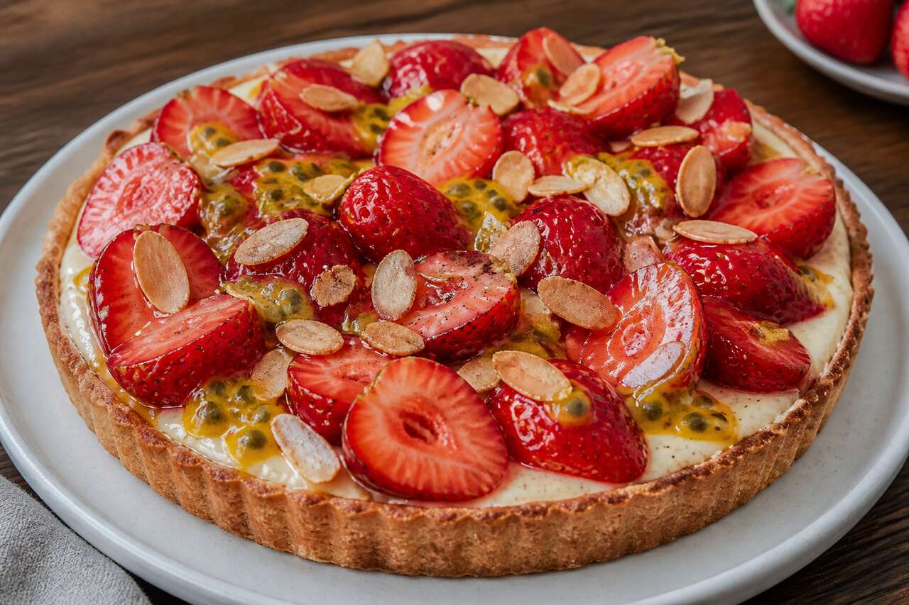 Recette de tarte aux fraises et panna cotta exotique