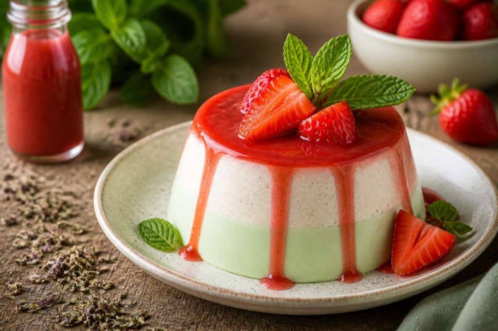 Recette de panna cotta à la menthe et à la fraise