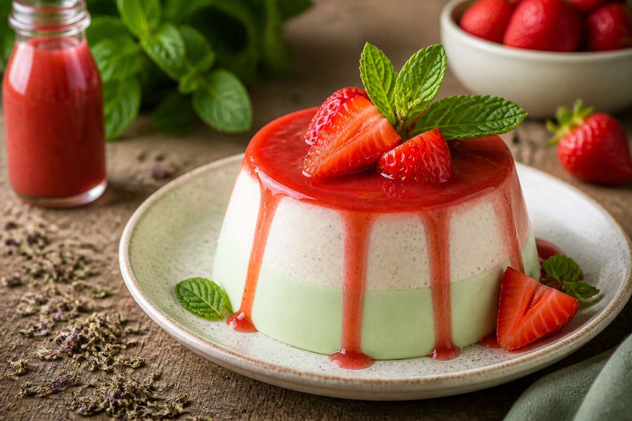 Recette de panna cotta à la menthe et à la fraise