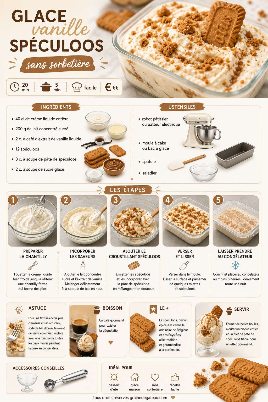 Fiche recette Recette de glace vanille spéculoos sans sorbetière Fiche recette Recette de glace vanille spéculoos sans sorbetière
