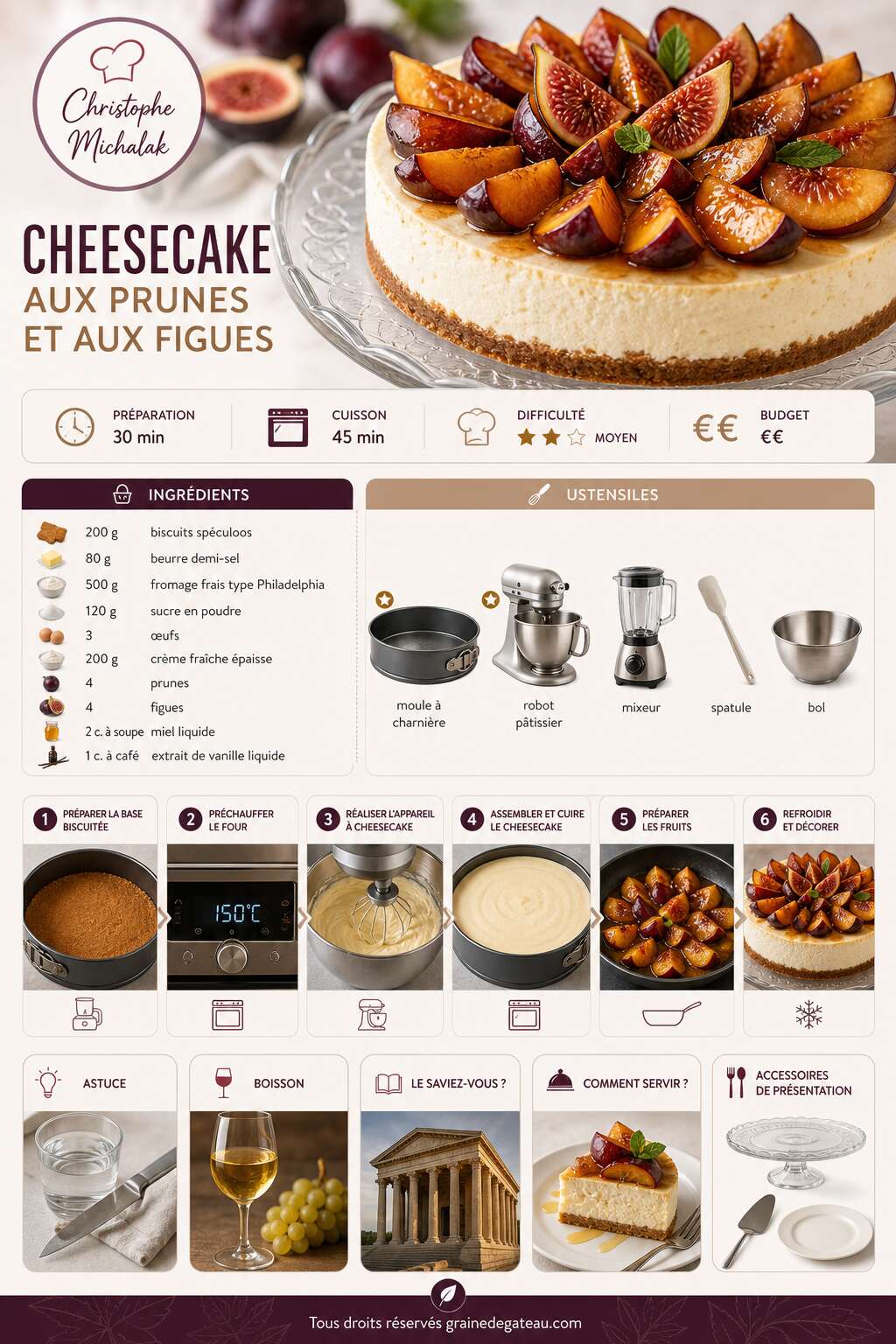 Fiche recette Recette du cheesecake aux prunes et aux figues de Christophe Michalak