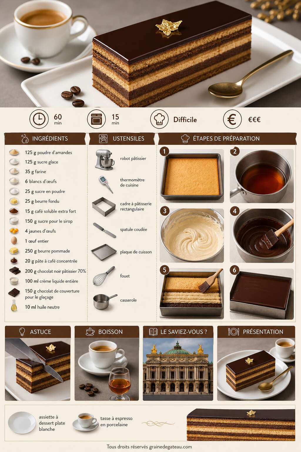Fiche recette Recette détaillée de l'opéra : le gâteau classique de la pâtisserie française Fiche recette Recette détaillée de l'opéra : le gâteau classique de la pâtisserie française