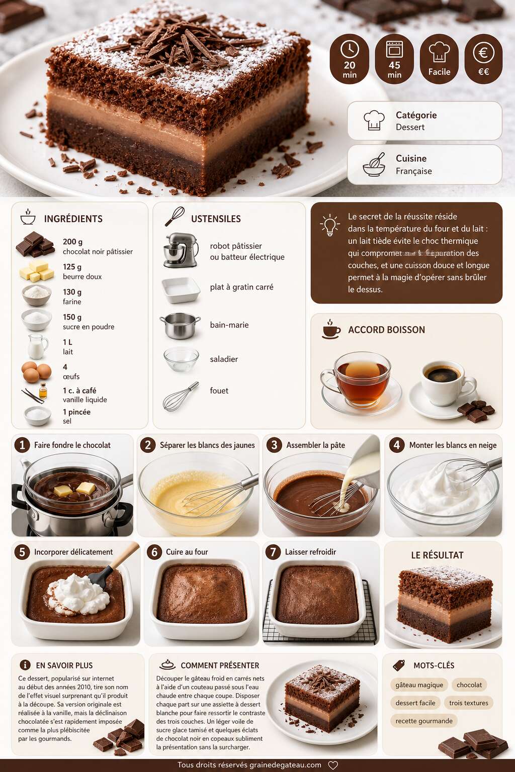 Fiche recette Recette du gâteau magique au chocolat Fiche recette Recette du gâteau magique au chocolat