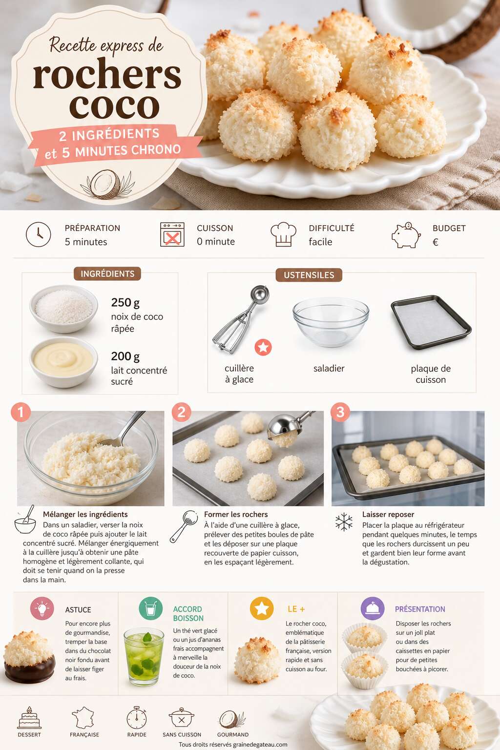 Fiche recette Recette express de rochers coco : 2 ingr&eacute;dients et 5 minutes chrono