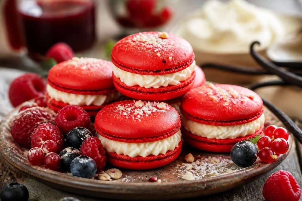 Recette de macarons aux fruits rouges et chantilly à la vanille