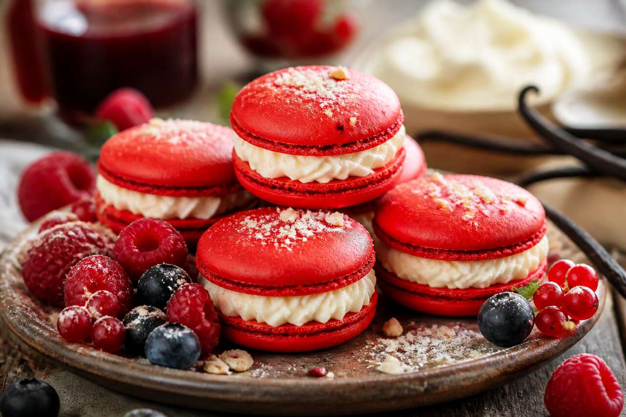 Recette de macarons aux fruits rouges et chantilly à la vanille