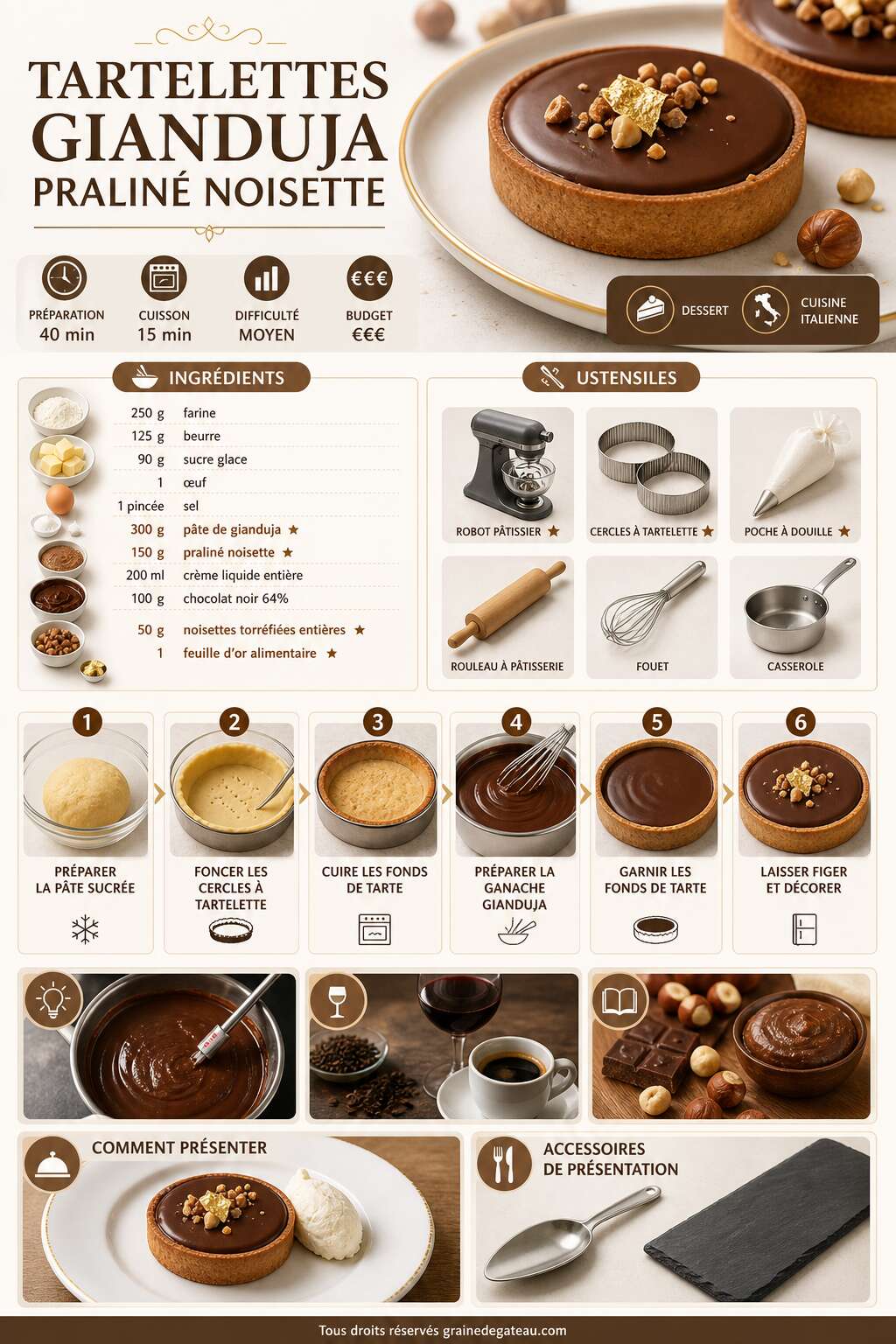 Fiche recette Recette de tartelettes gianduja praliné noisette Fiche recette Recette de tartelettes gianduja praliné noisette
