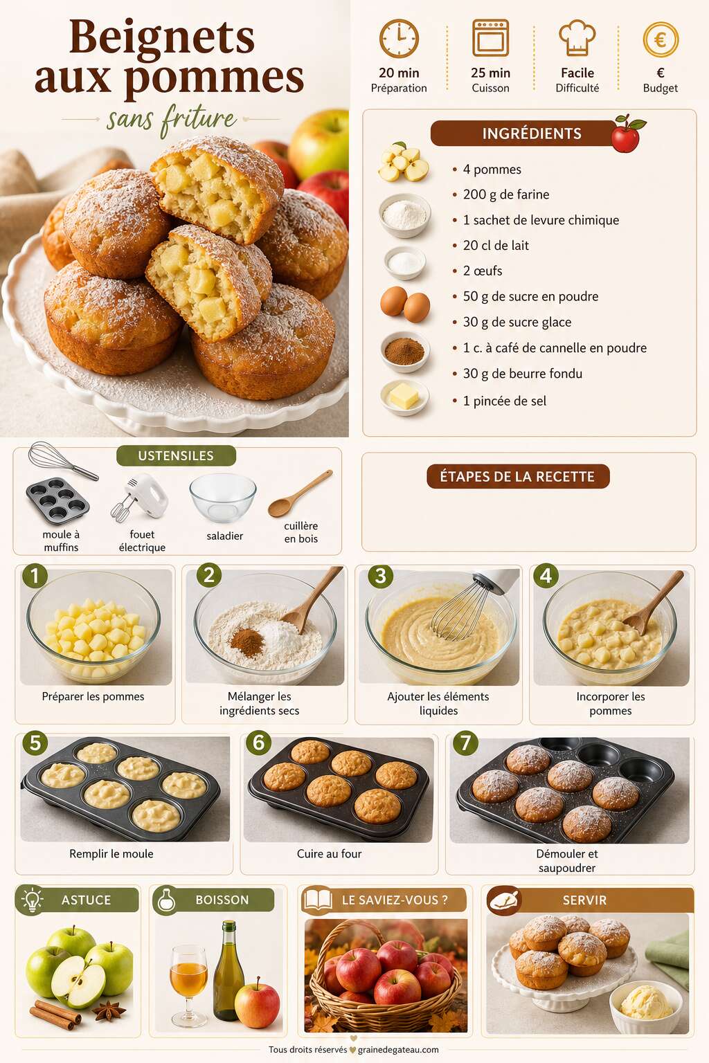 Fiche recette Recette de beignets aux pommes sans friture