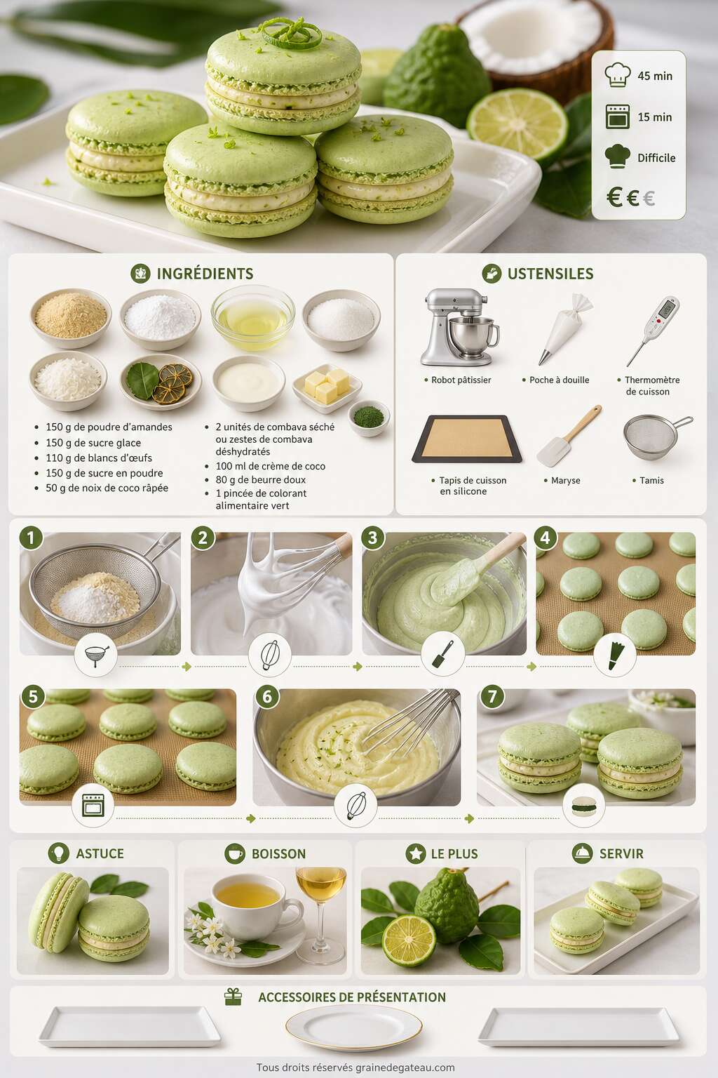Fiche recette Recette de macarons coco et combava Fiche recette Recette de macarons coco et combava