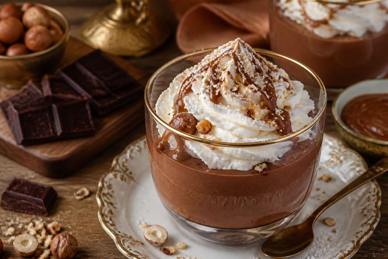 Recette de mousse au chocolat, chantilly et praliné