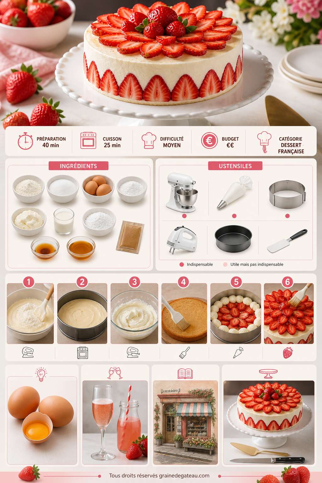 Fiche recette Recette du gâteau d'anniversaire aux fraises Fiche recette Recette du gâteau d'anniversaire aux fraises