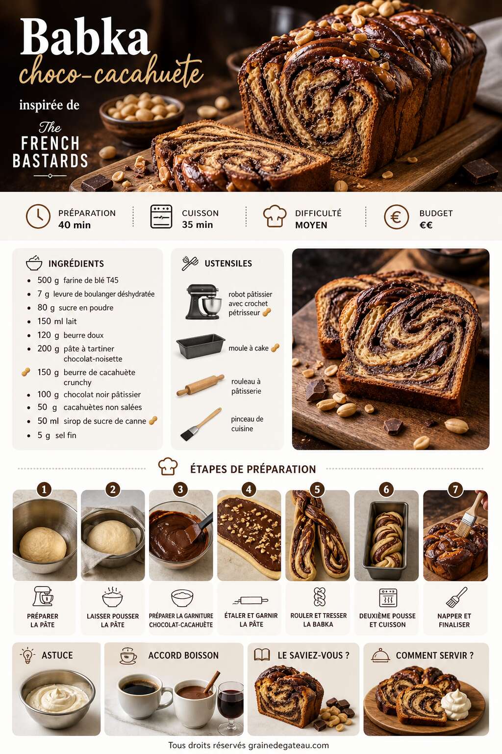 Fiche recette Recette de babka choco-cacahuète inspirée de The French Bastards Fiche recette Recette de babka choco-cacahuète inspirée de The French Bastards