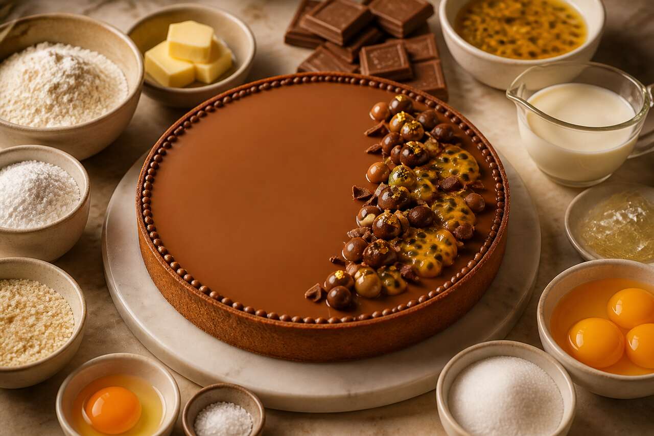Recette de tarte chocolat au lait et passion inspirée de Carl Marletti