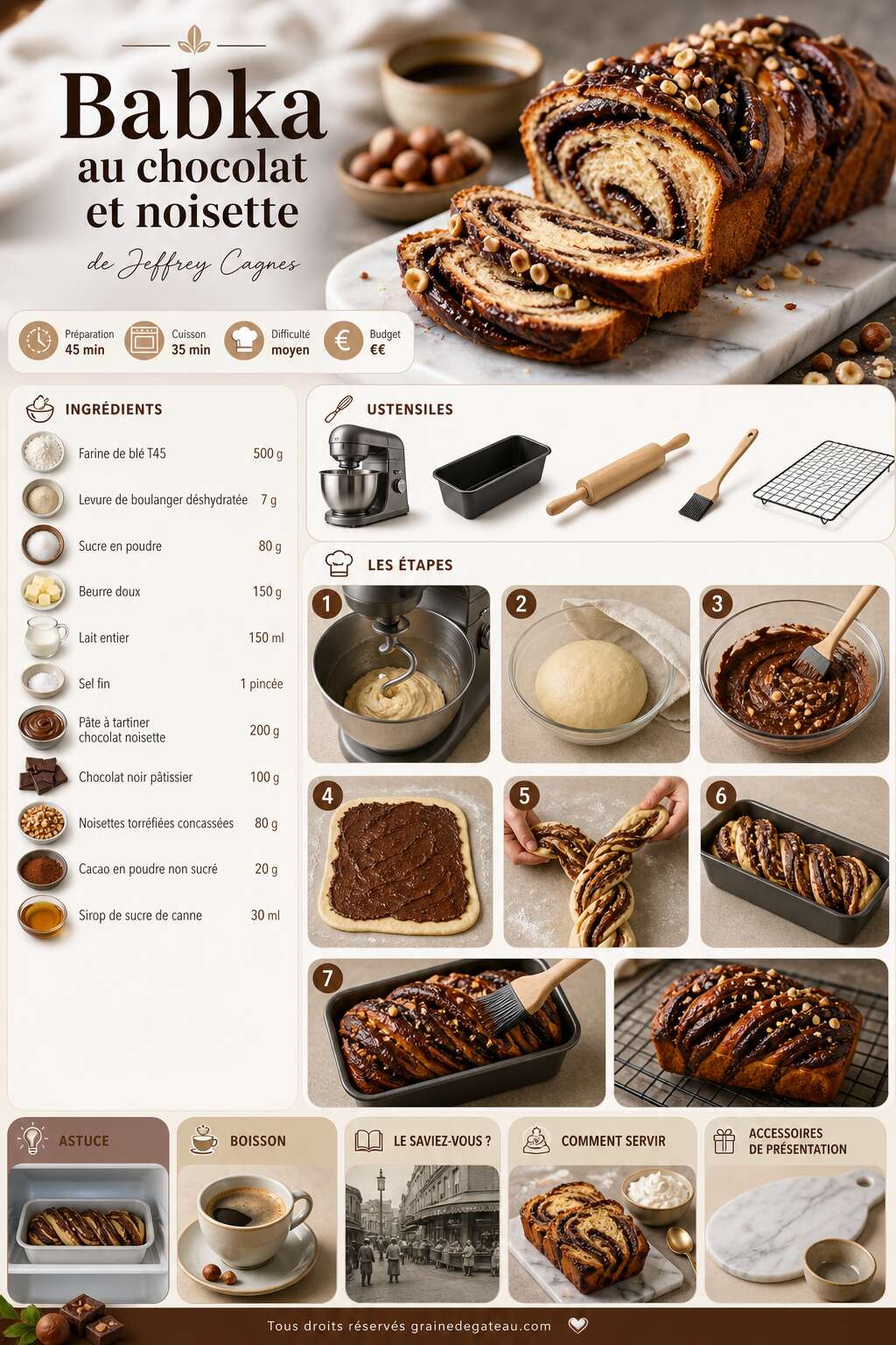 Fiche recette Recette de babka au chocolat et noisette de Jeffrey Cagnes Fiche recette Recette de babka au chocolat et noisette de Jeffrey Cagnes