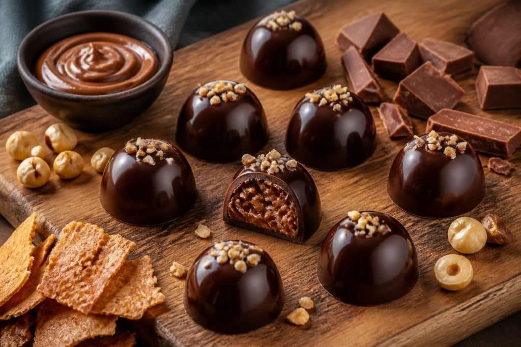 Recette de bonbons chocolat au praliné croustillant