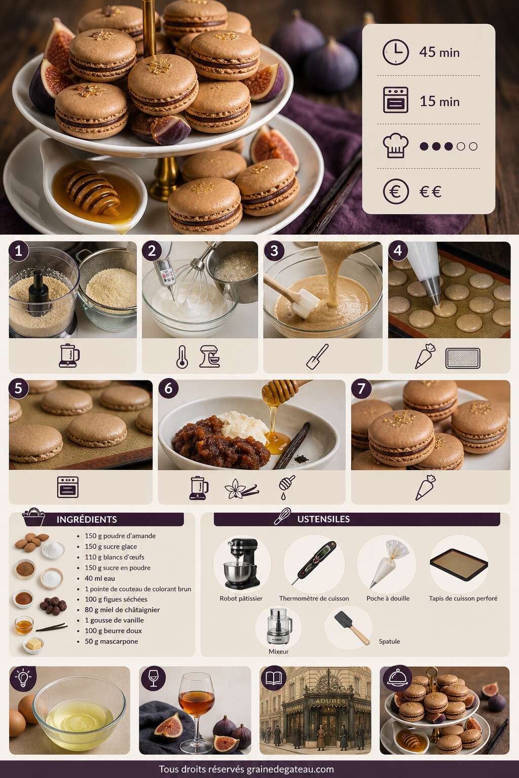 Fiche recette Recette de macarons figue, vanille et miel Fiche recette Recette de macarons figue, vanille et miel