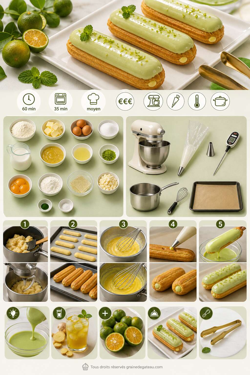 Fiche recette Recette d'éclair en tube au kalamansi et citron vert Fiche recette Recette d'éclair en tube au kalamansi et citron vert