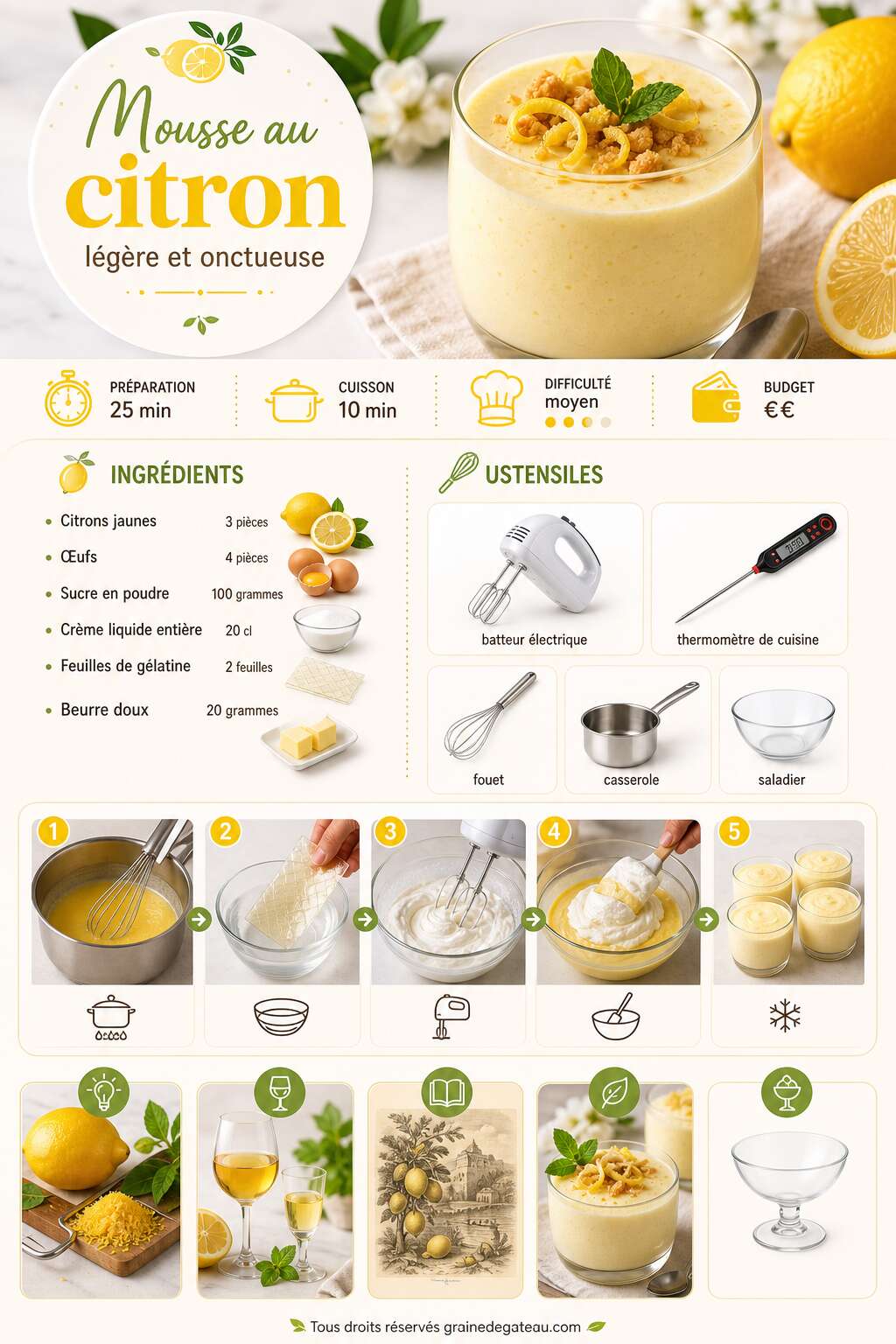 Fiche recette Recette de mousse au citron légère et onctueuse Fiche recette Recette de mousse au citron légère et onctueuse