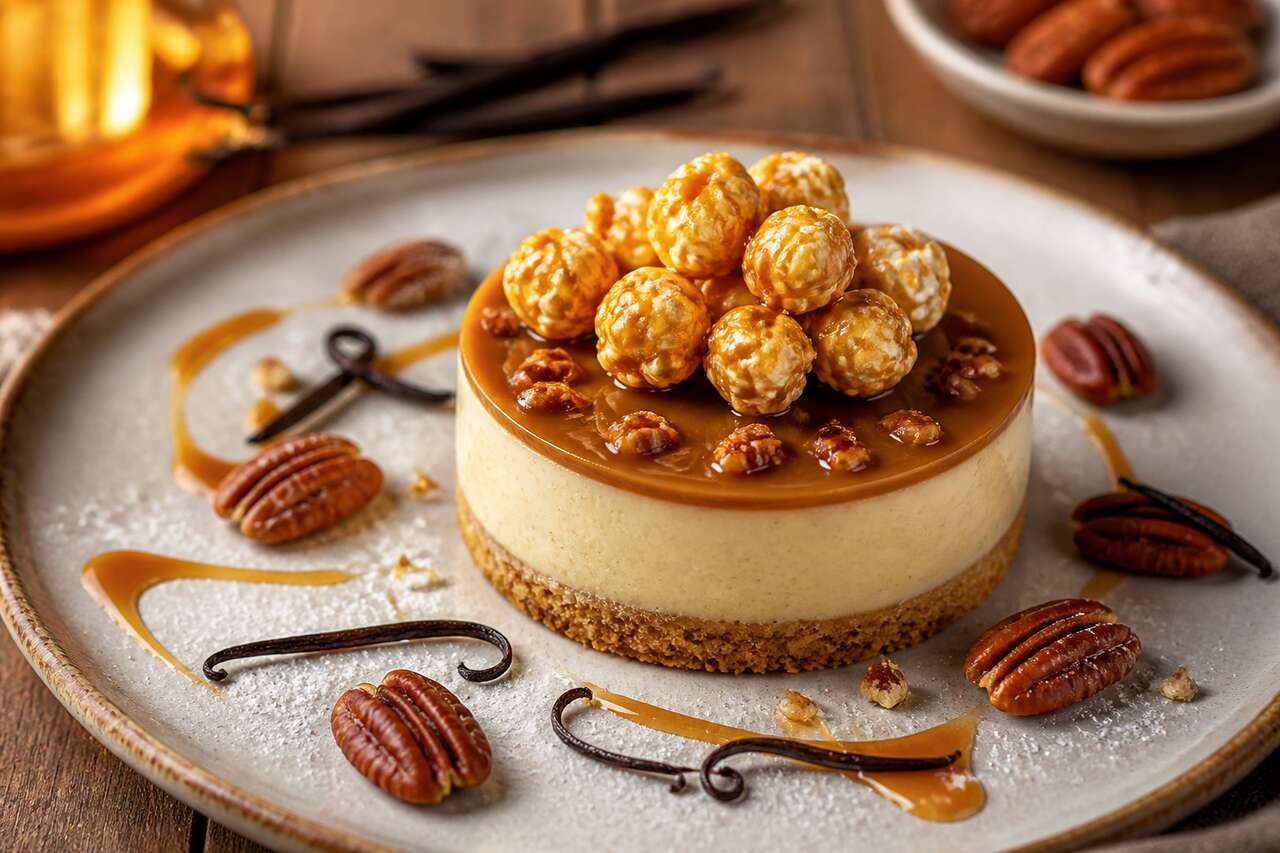 Recette d'entremets popcorn, vanille et caramel pécan Carapop