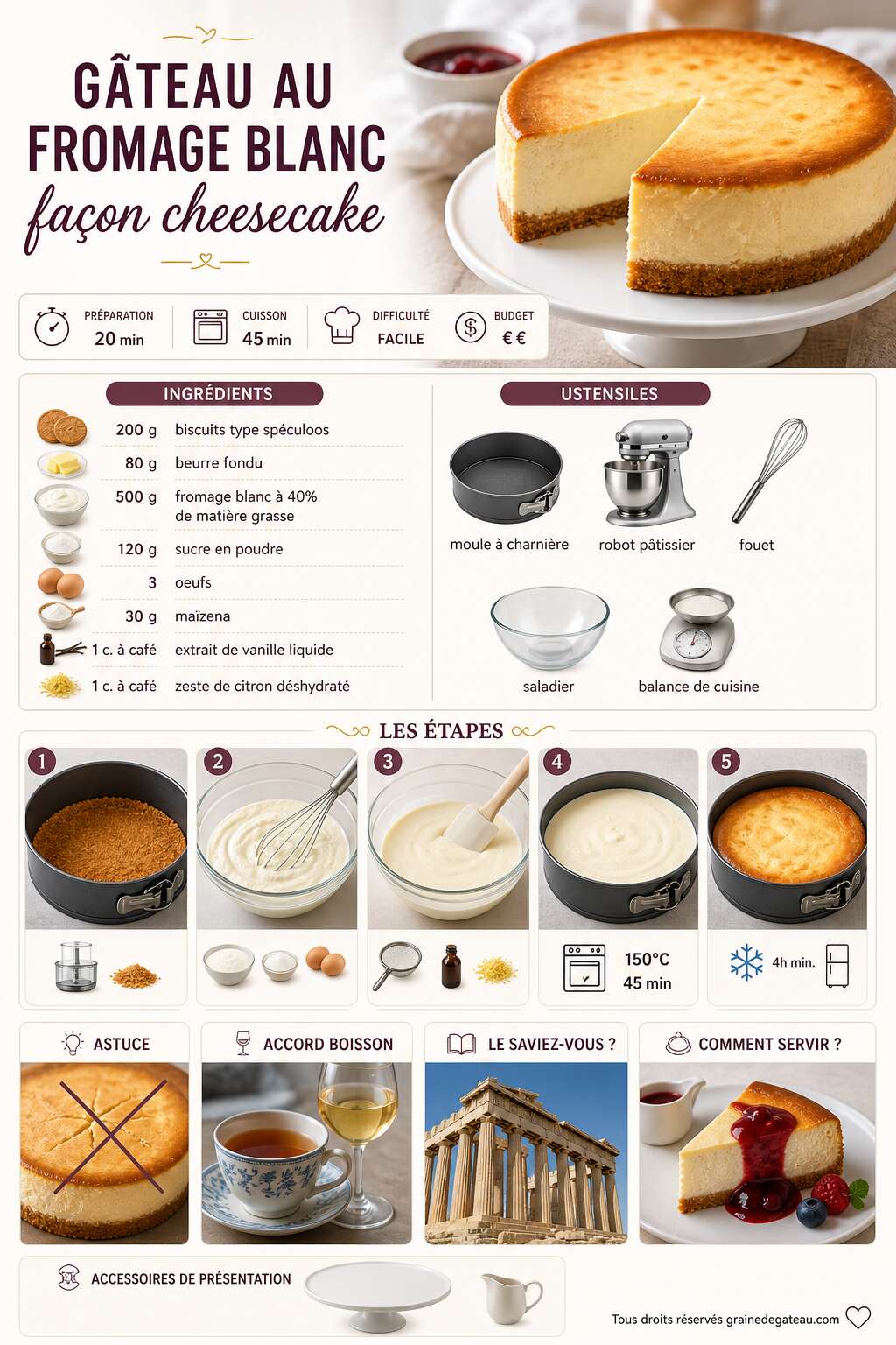 Fiche recette Recette du g&acirc;teau au fromage blanc fa&ccedil;on cheesecake