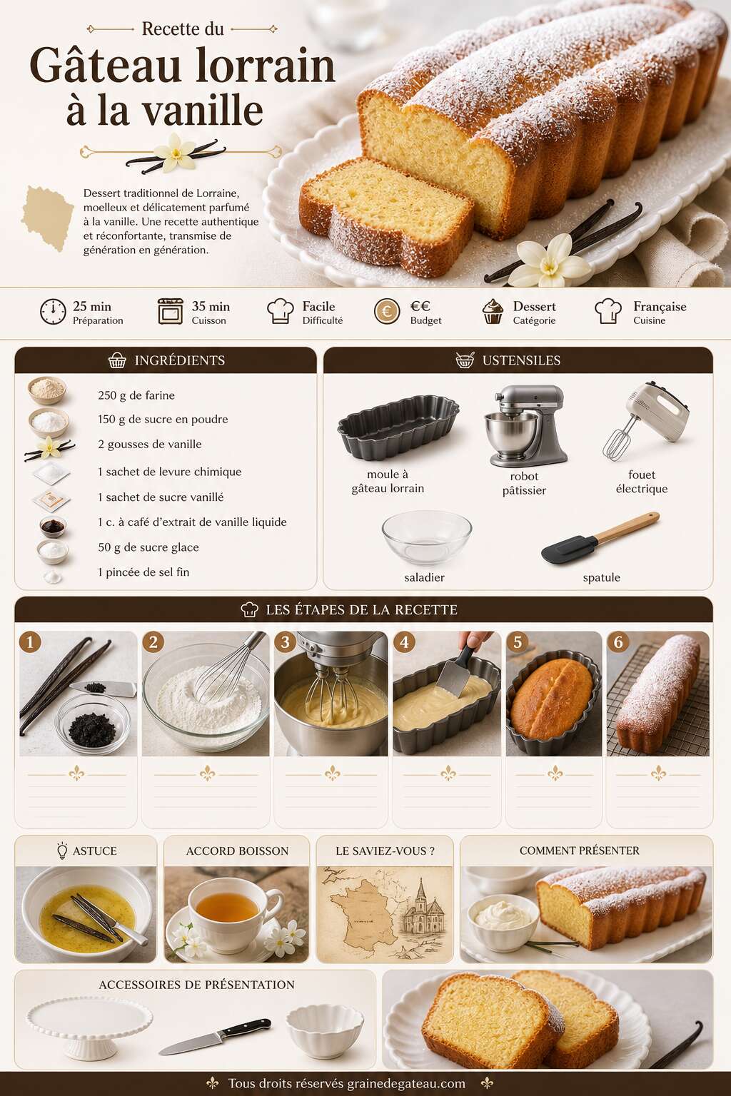 Fiche recette Recette du gâteau lorrain à la vanille Fiche recette Recette du gâteau lorrain à la vanille