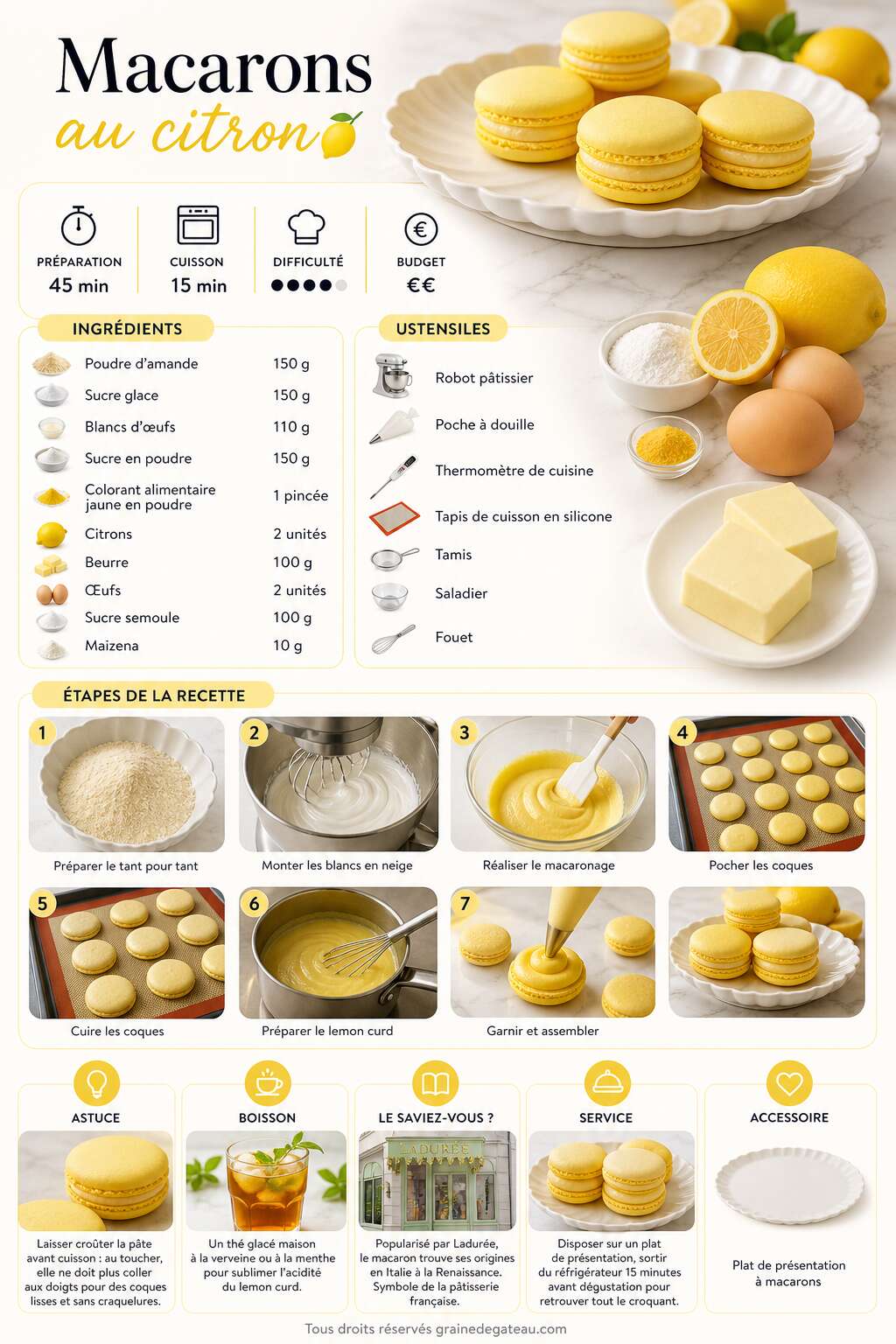 Fiche recette Recette de macarons au citron