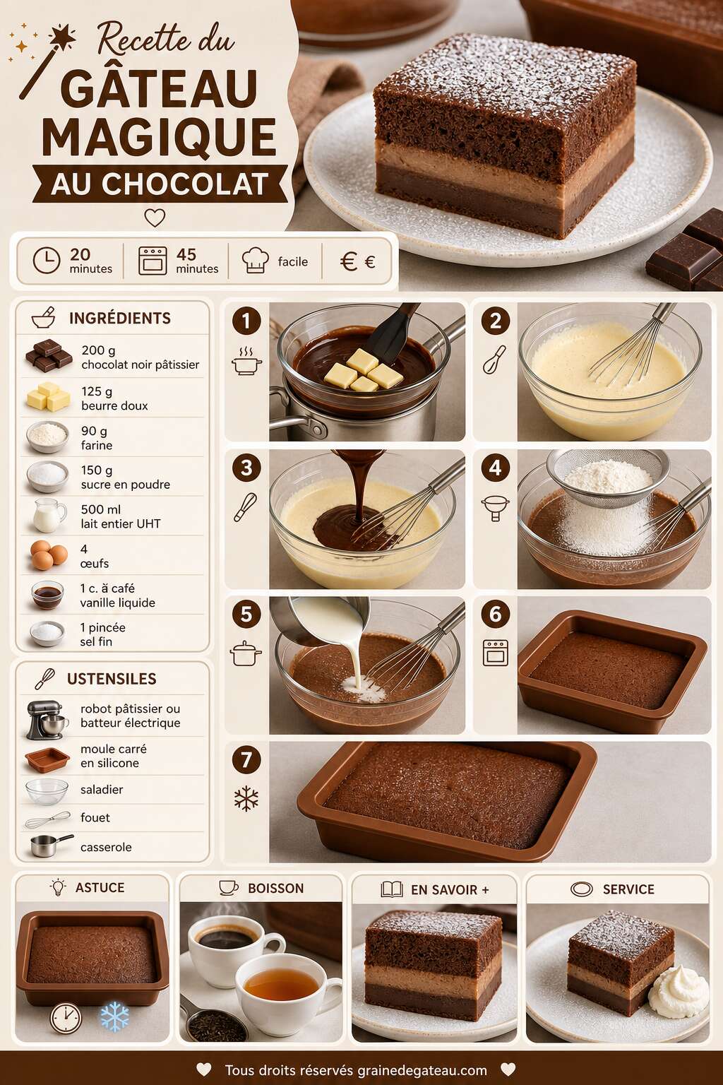 Fiche recette Recette du gâteau magique au chocolat Fiche recette Recette du gâteau magique au chocolat