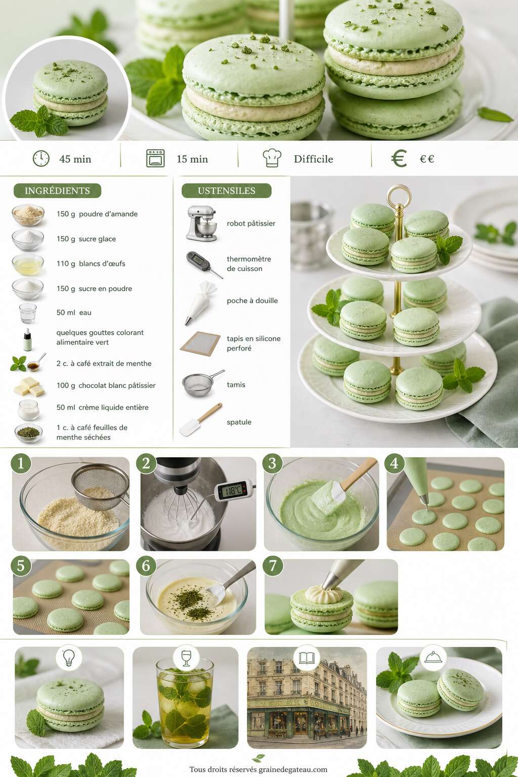 Fiche recette Recette de macarons à la menthe Fiche recette Recette de macarons à la menthe
