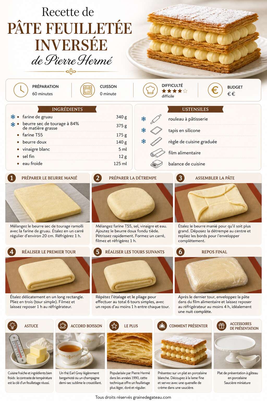 Fiche recette Recette de pâte feuilletée inversée de Pierre Hermé Fiche recette Recette de pâte feuilletée inversée de Pierre Hermé