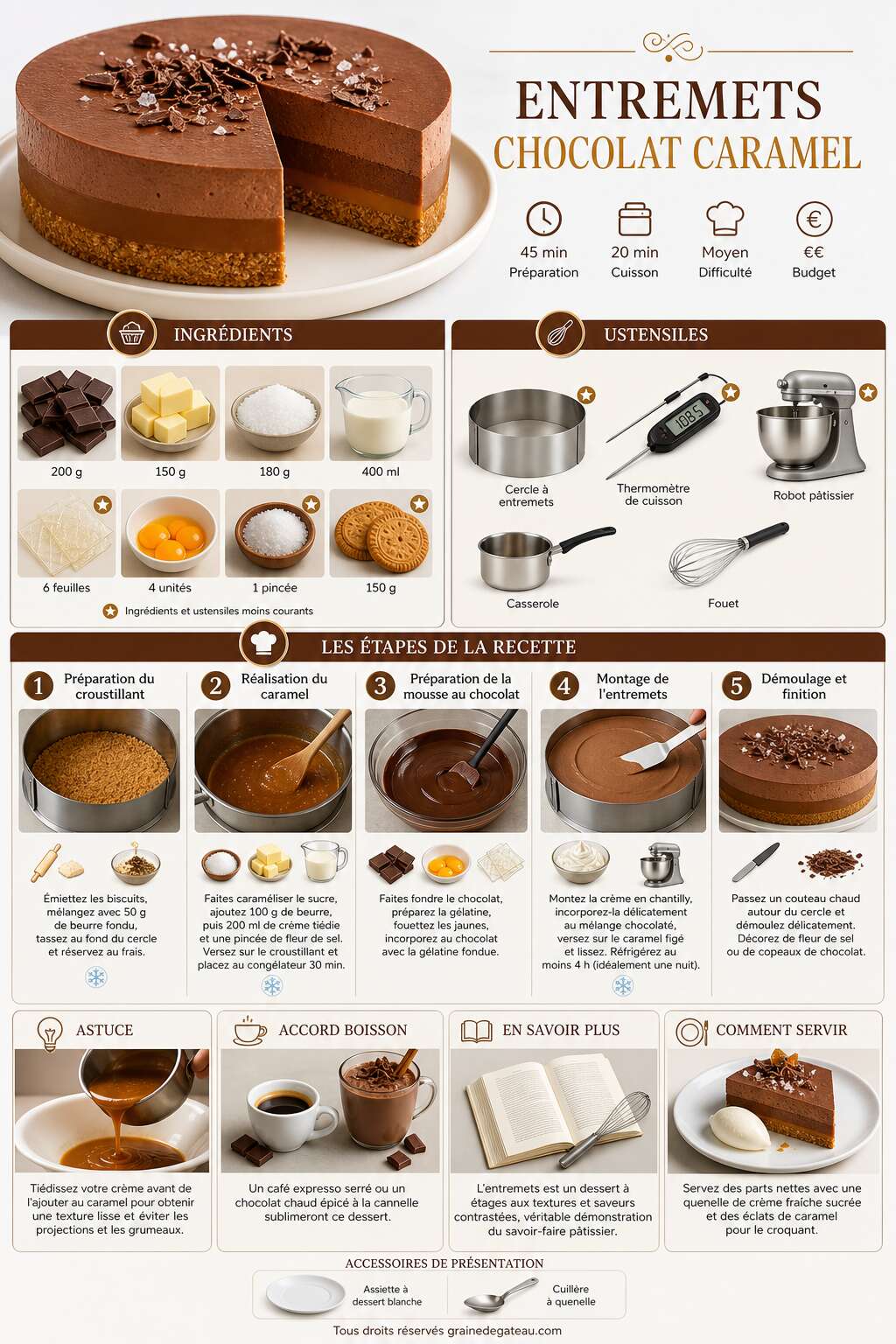 Fiche recette Recette d'entremets chocolat caramel