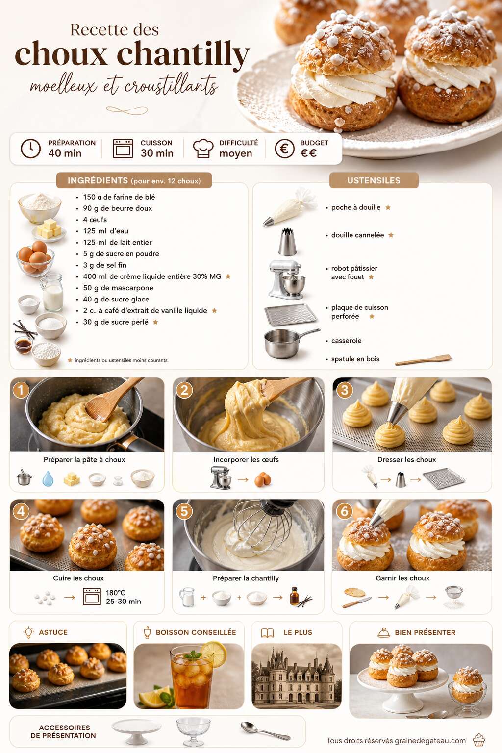 Fiche recette Recette des choux chantilly moelleux et croustillants Fiche recette Recette des choux chantilly moelleux et croustillants