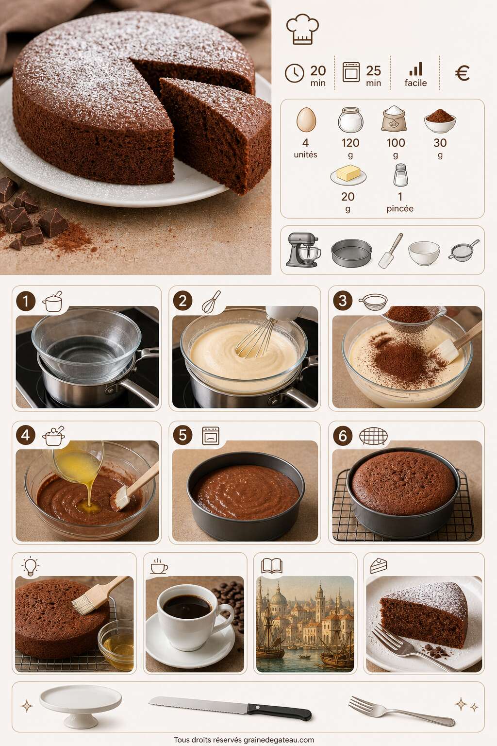 Fiche recette Recette de la génoise au chocolat facile et moelleuse Fiche recette Recette de la génoise au chocolat facile et moelleuse